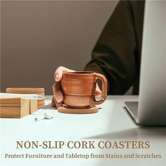Absorbent Cork Coasters for Drinks 6 Piece Extra Thick Heat Resistant Cup Set - Picture 7 of 8